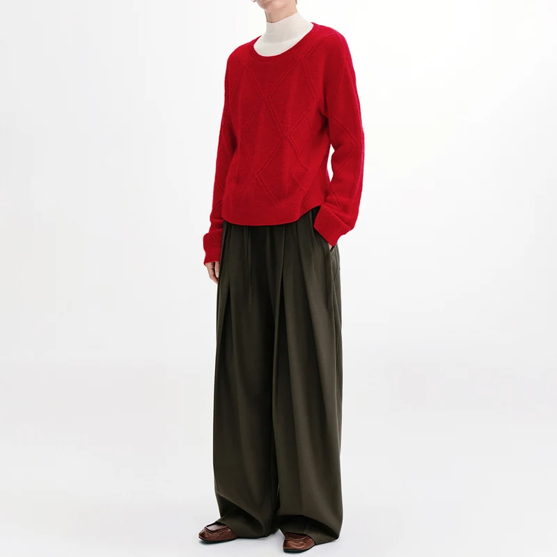 Cable Knit Check Pattern Sweater