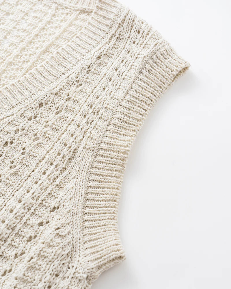 Openwork Knit Button V Neck Vest